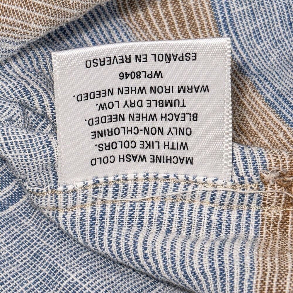 Tasso Elba Island Shirt Mens XL Linen Cotton Striped Button Up Blue Beige - Picture 7 of 7